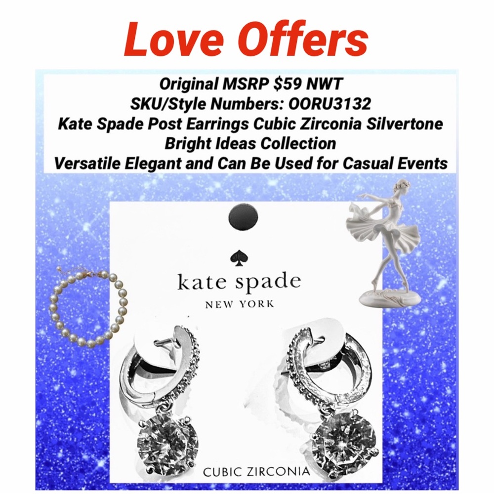 Kate Spade Post Earrings Cubic Zirconia Silvertone NWT Bright Ideas Collection